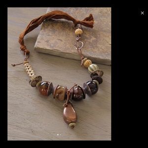 Copper, agate, carved bone necklace. OOAK